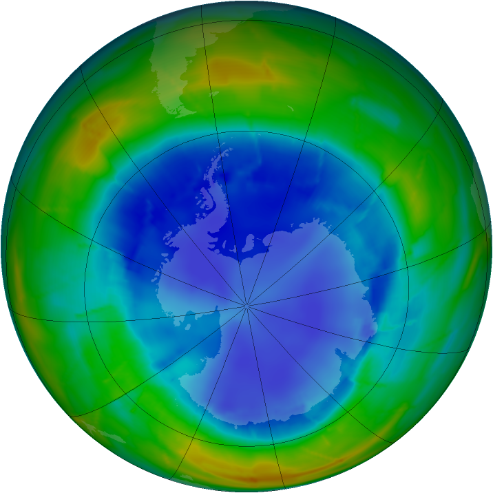 Antarctic ozone map for 20 August 2009